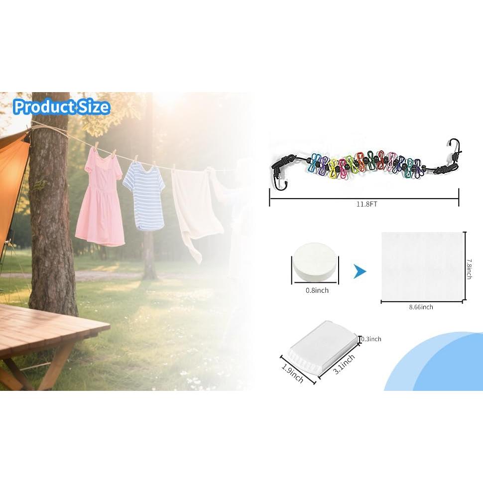 Cuerda de Ropa Portátil Yingsure con Toallas y Jabón Papel