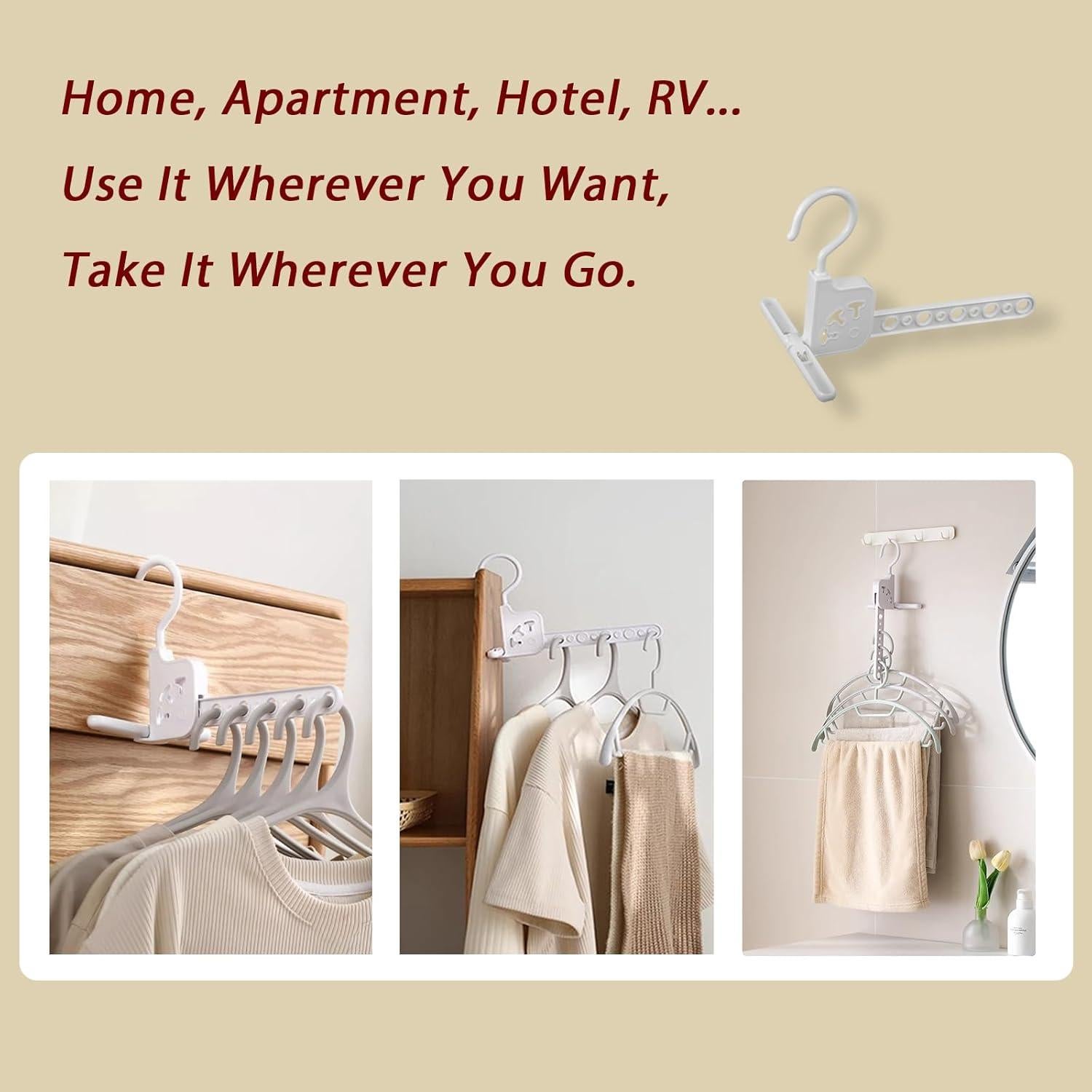 Soporte Plegable de Secado TASEVO con 5 Perchas y Gancho