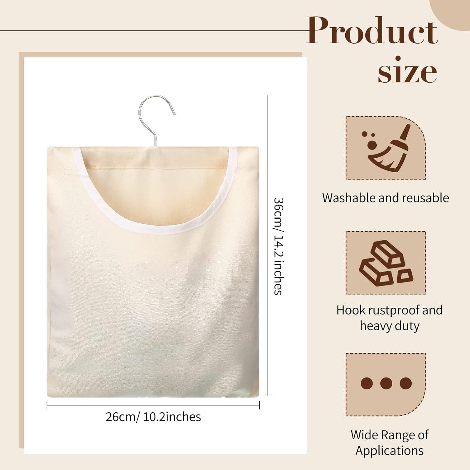 Bolsa de Pinza de Ropa Eccliy 2 Pcs Lona Beige 36x26 cm