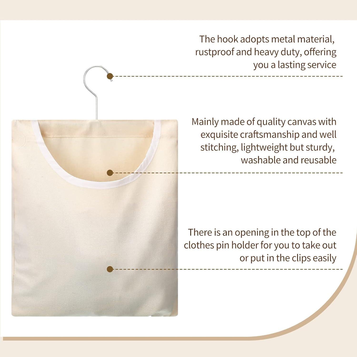 Bolsa de Pinza de Ropa Eccliy 2 Pcs Lona Beige 36x26 cm