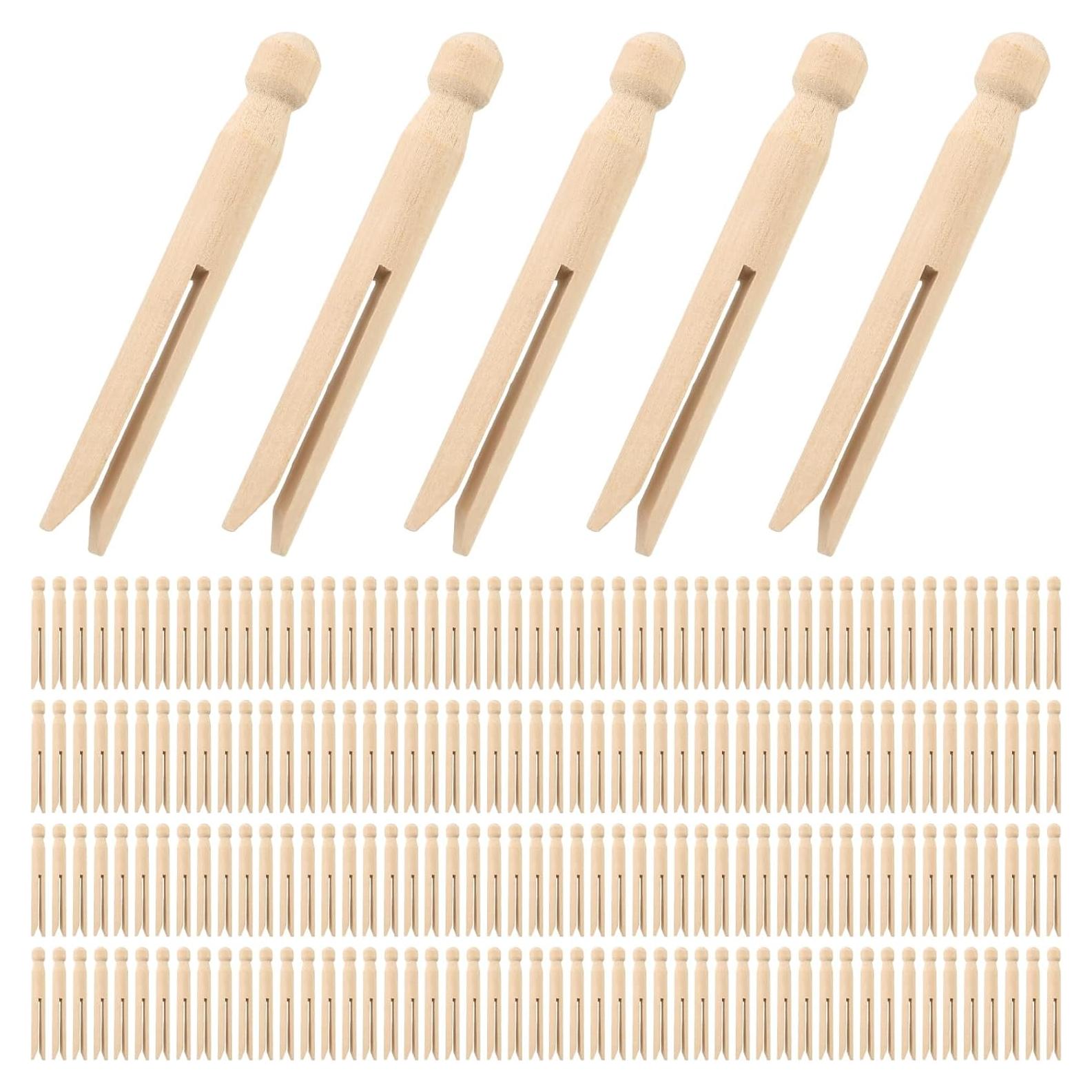 200 Pinzas de Madera Redondas Zubebe para Ropa y Manualidades