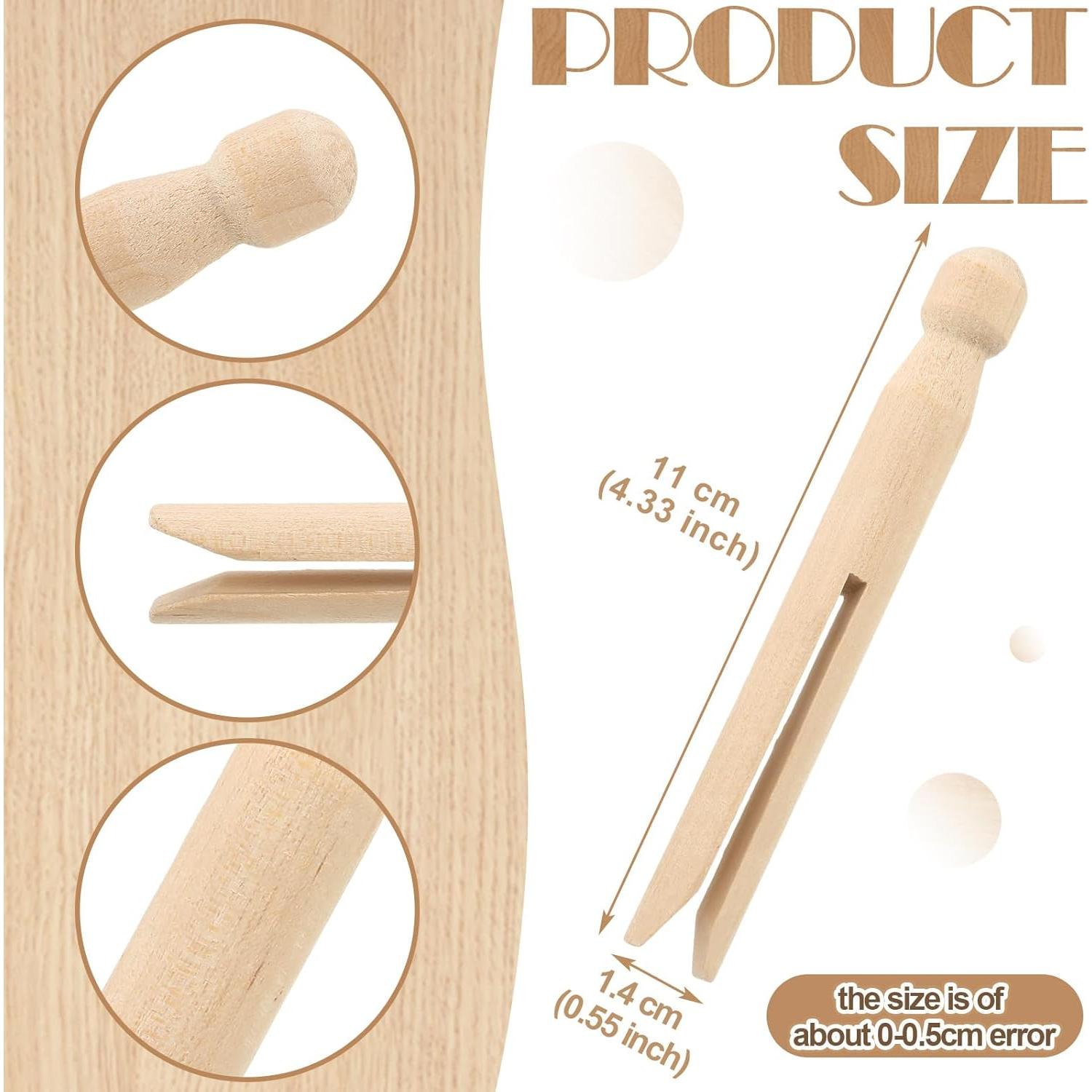 200 Pinzas de Madera Redondas Zubebe para Ropa y Manualidades