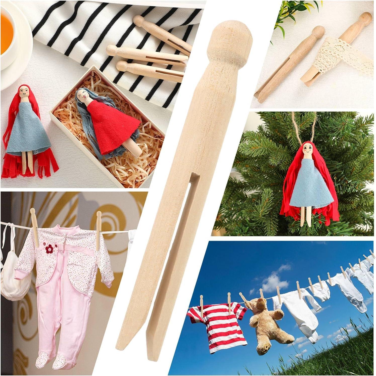 200 Pinzas de Madera Redondas Zubebe para Ropa y Manualidades