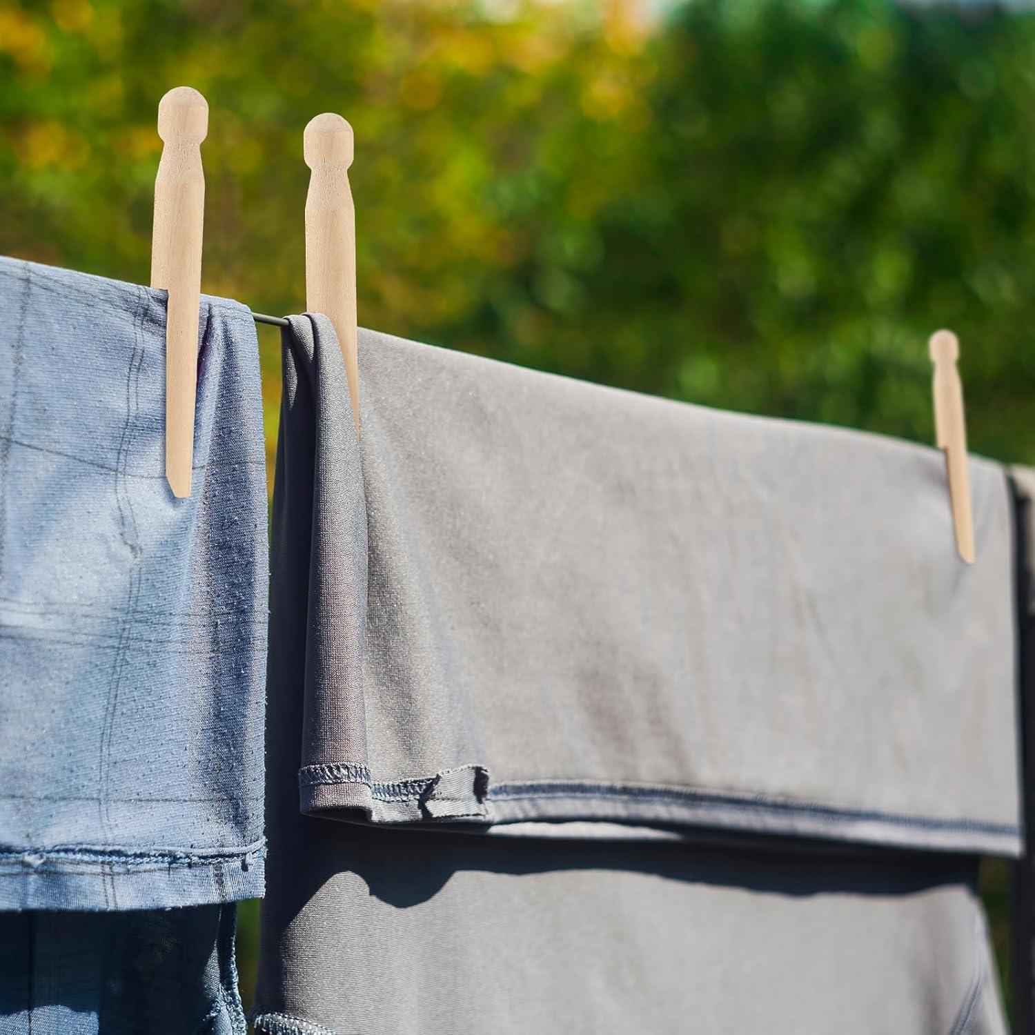 200 Pinzas de Madera Redondas Zubebe para Ropa y Manualidades