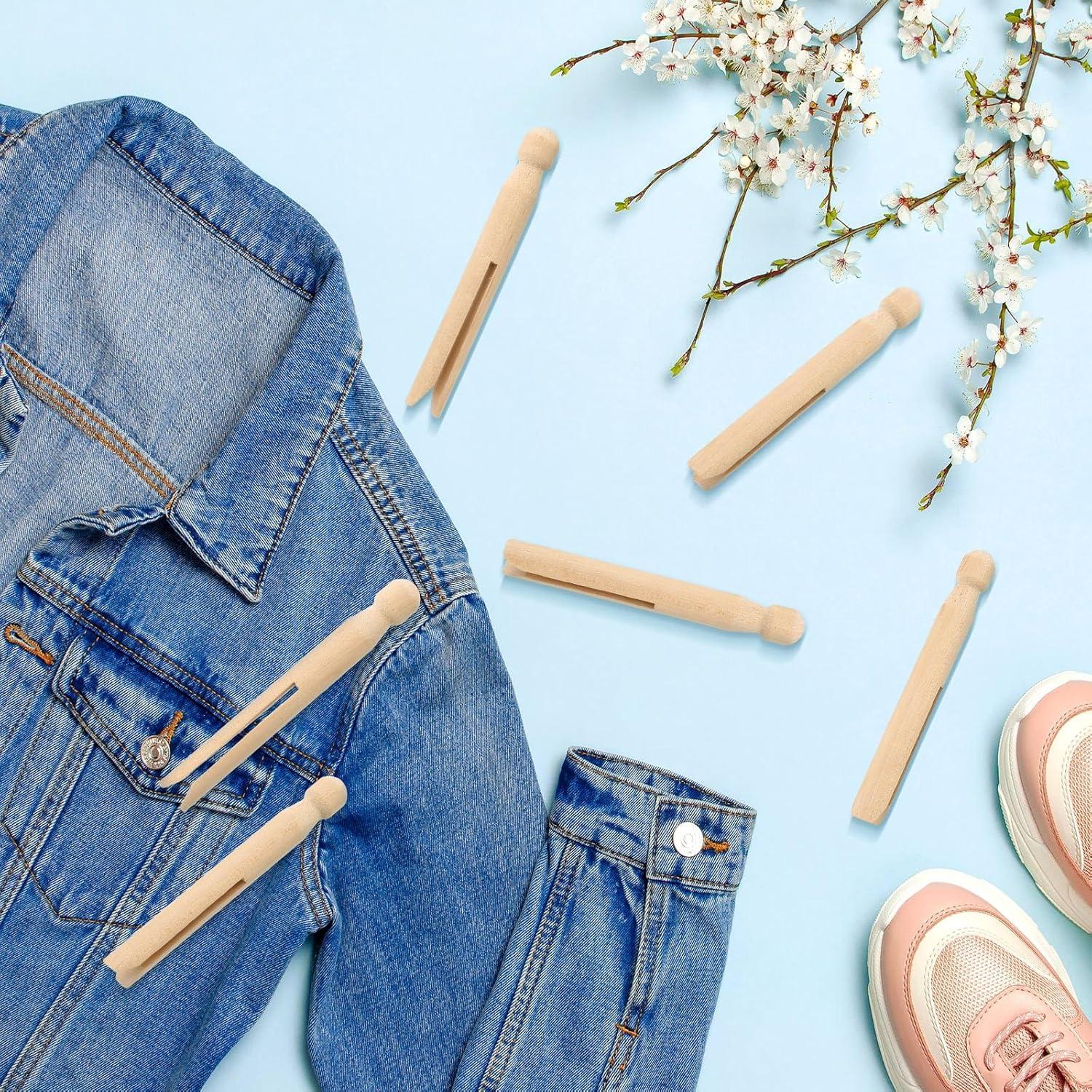 200 Pinzas de Madera Redondas Zubebe para Ropa y Manualidades