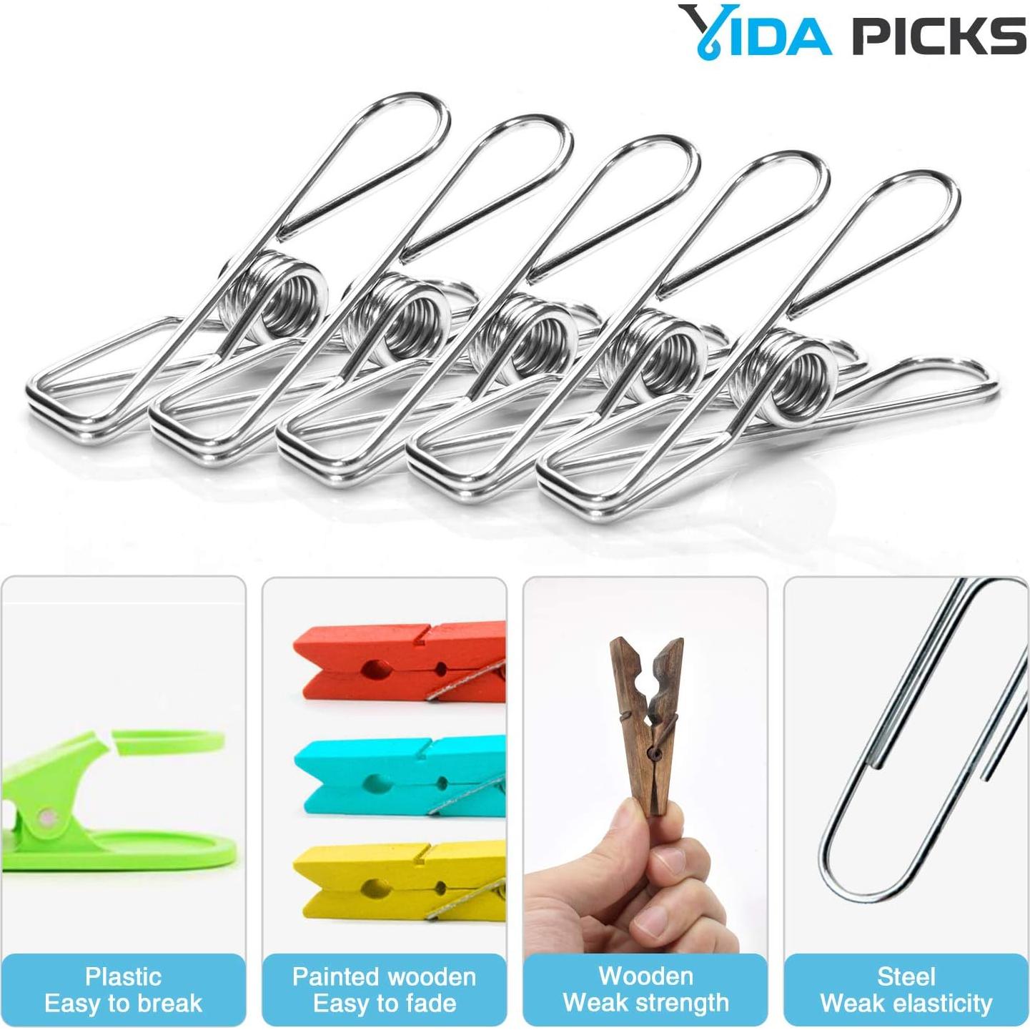 Paquete de 40 Pinzas de Ropa Vida Picks de Acero Inoxidable 6cm