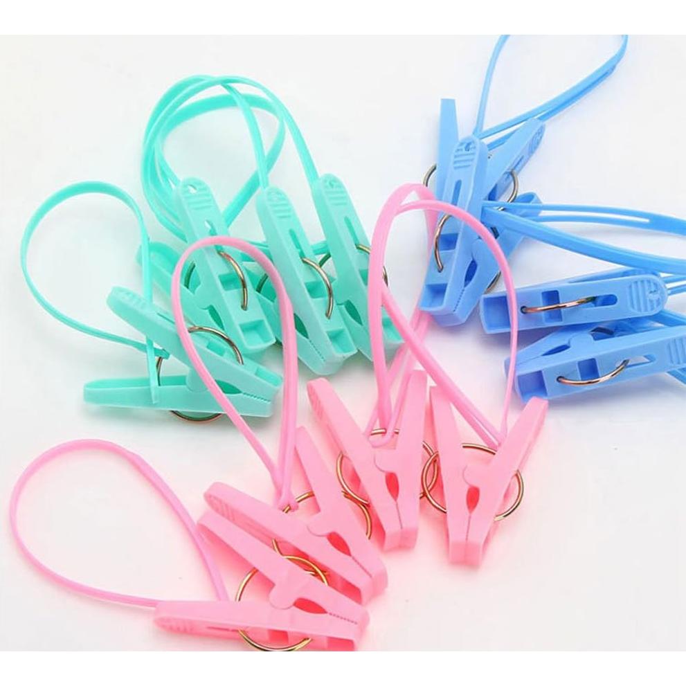 12 Pinzas para Ropa JCBIZ Multicolor con Cuerda Antideslizante