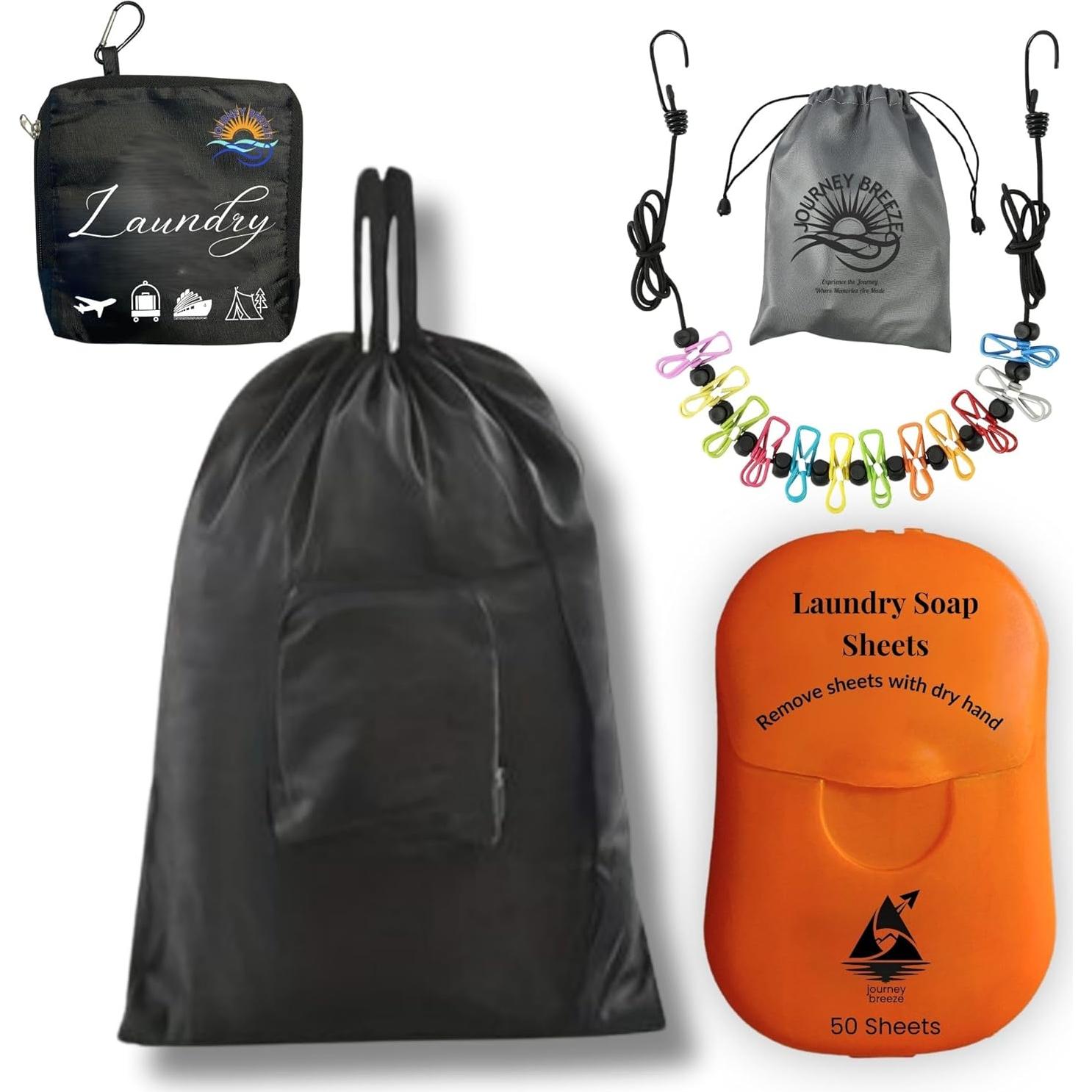 Kit de Lavandería de Viaje Journey Breeze - Hojas, Bolsa y Cuerda
