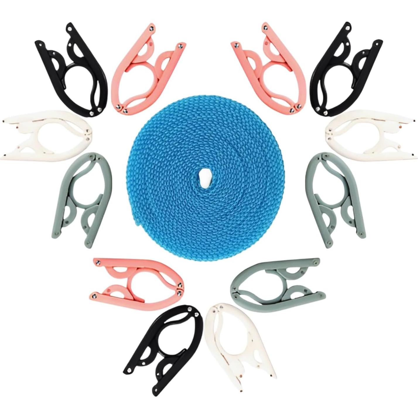 Set de 12 Perchas de Viaje Plegables DOEJA con Clips y Cuerda