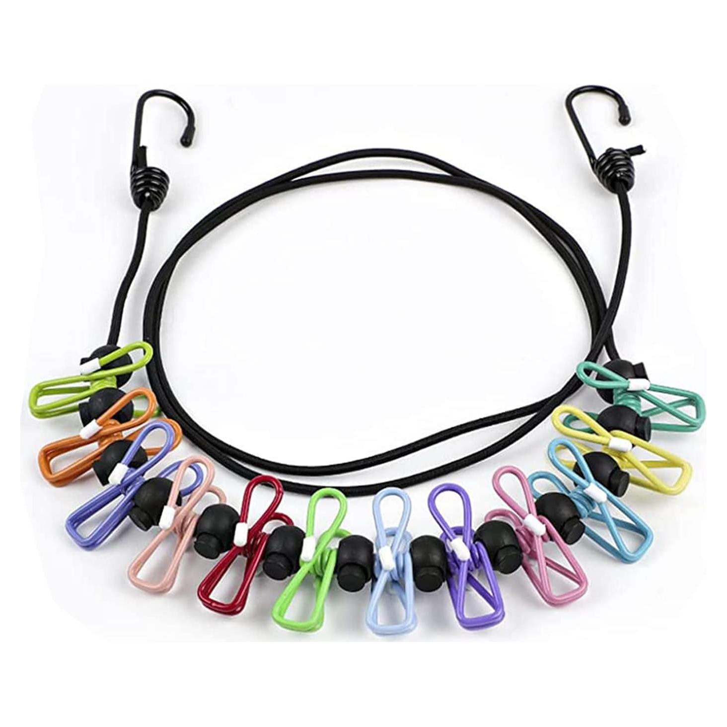 Cuerda de Ropa Portátil Vshinic 3.35m con 12 Pinzas Coloridas