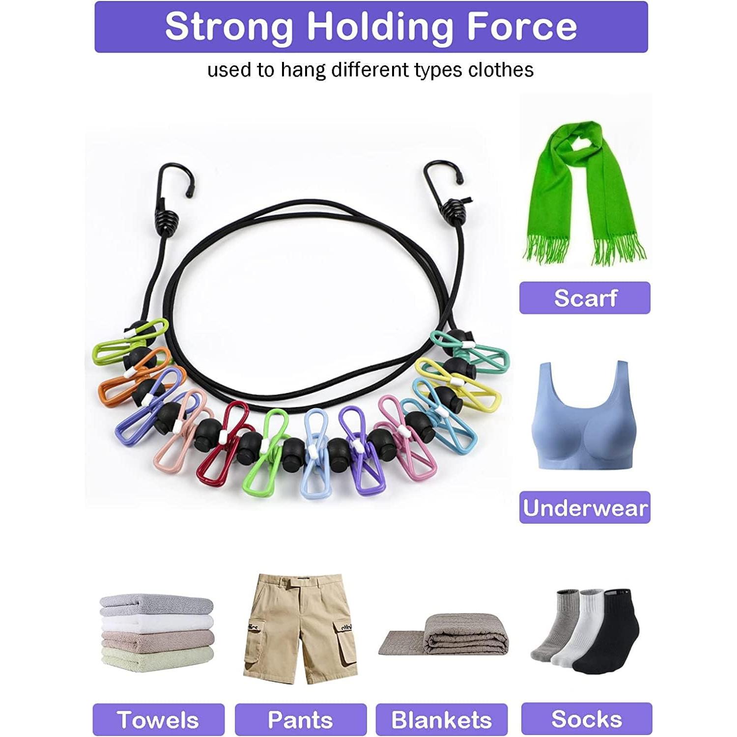Cuerda de Ropa Portátil Vshinic 3.35m con 12 Pinzas Coloridas