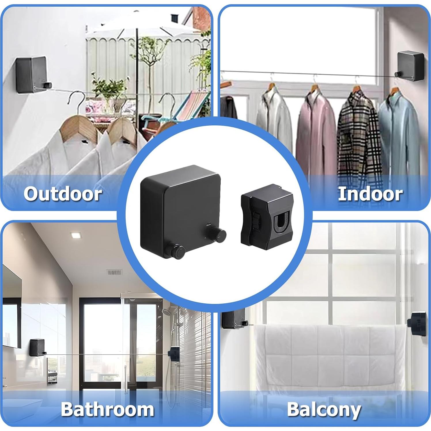 Tendedero Retráctil JIAYIGOOD 4.2m Montado en Pared Negro