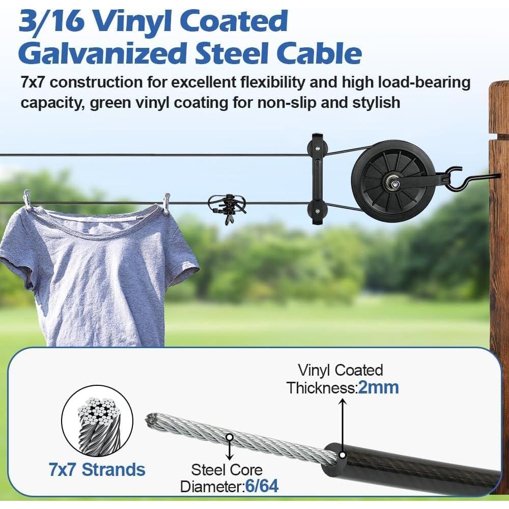 Kit de Tendedero Exterior Fshihine 150 pies Acero Galvanizado