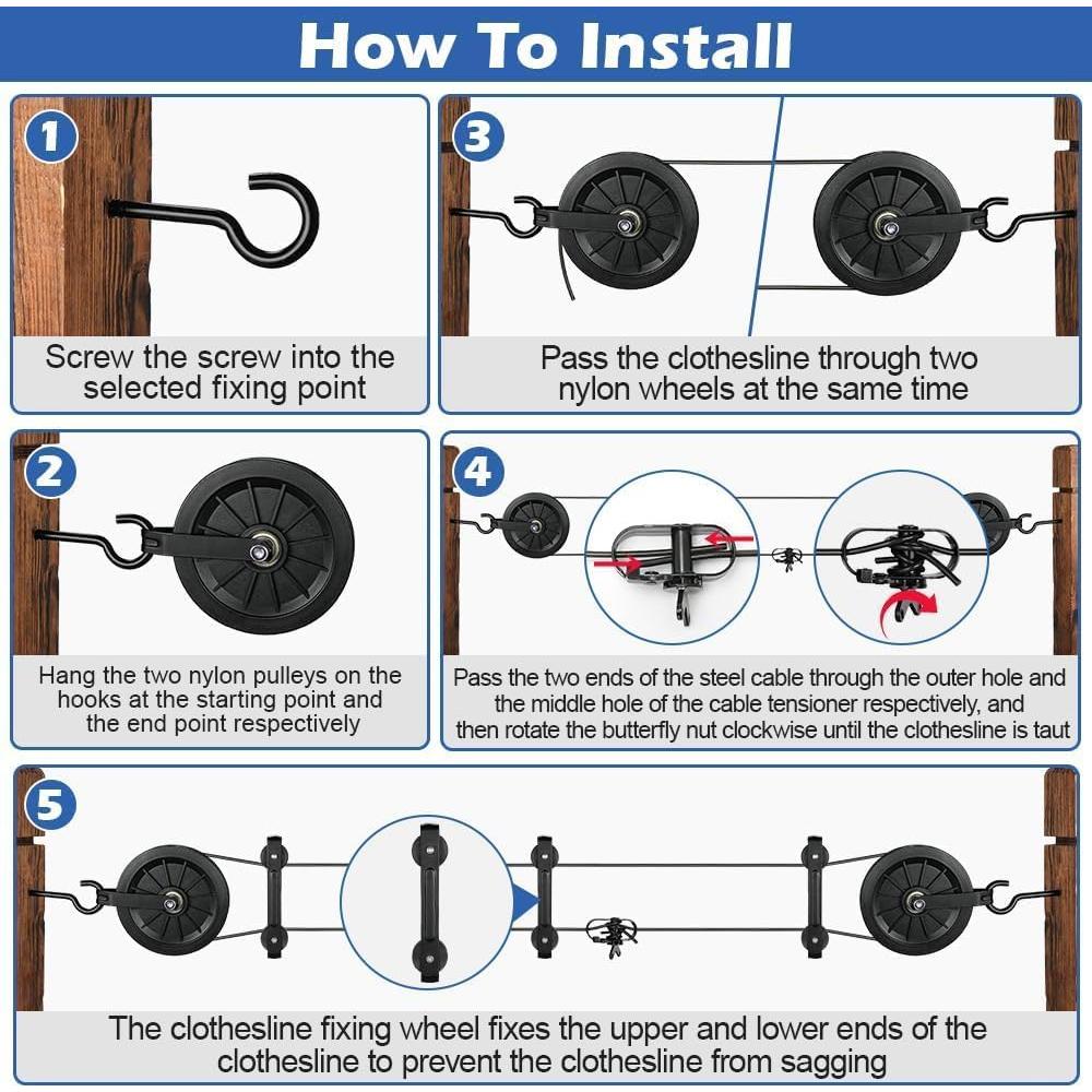 Kit de Tendedero Exterior Fshihine 150 pies Acero Galvanizado