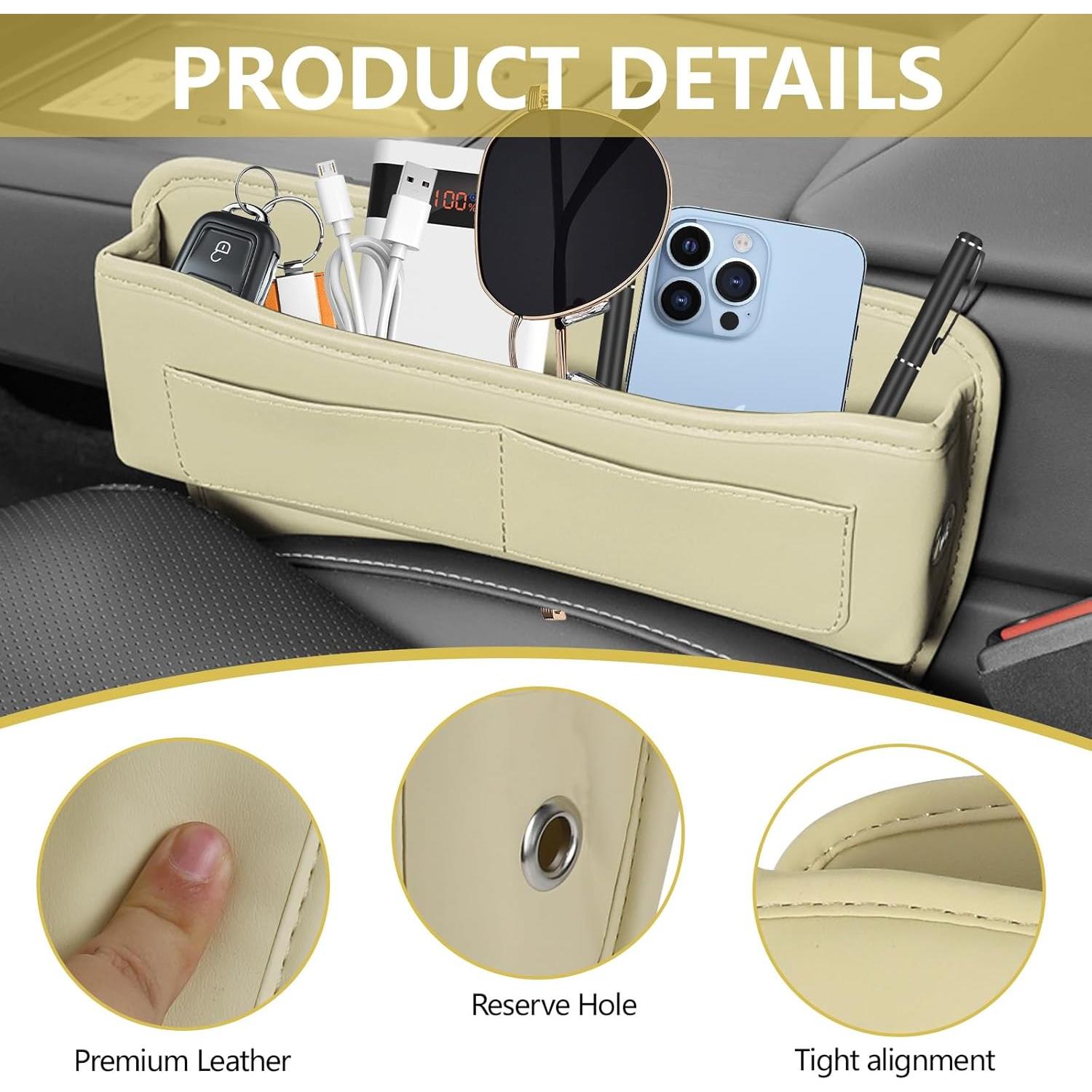 Organizador de Asientos Automotriz Hbxdeco Beige Cuero 4 Compartimentos