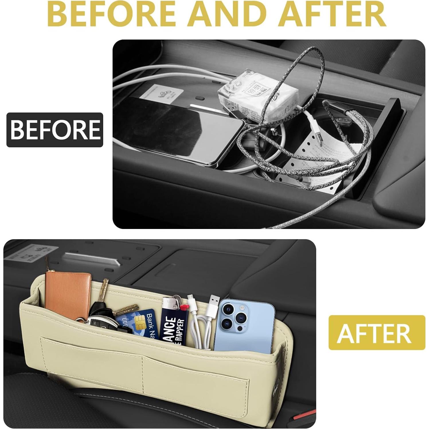 Organizador de Asientos Automotriz Hbxdeco Beige Cuero 4 Compartimentos