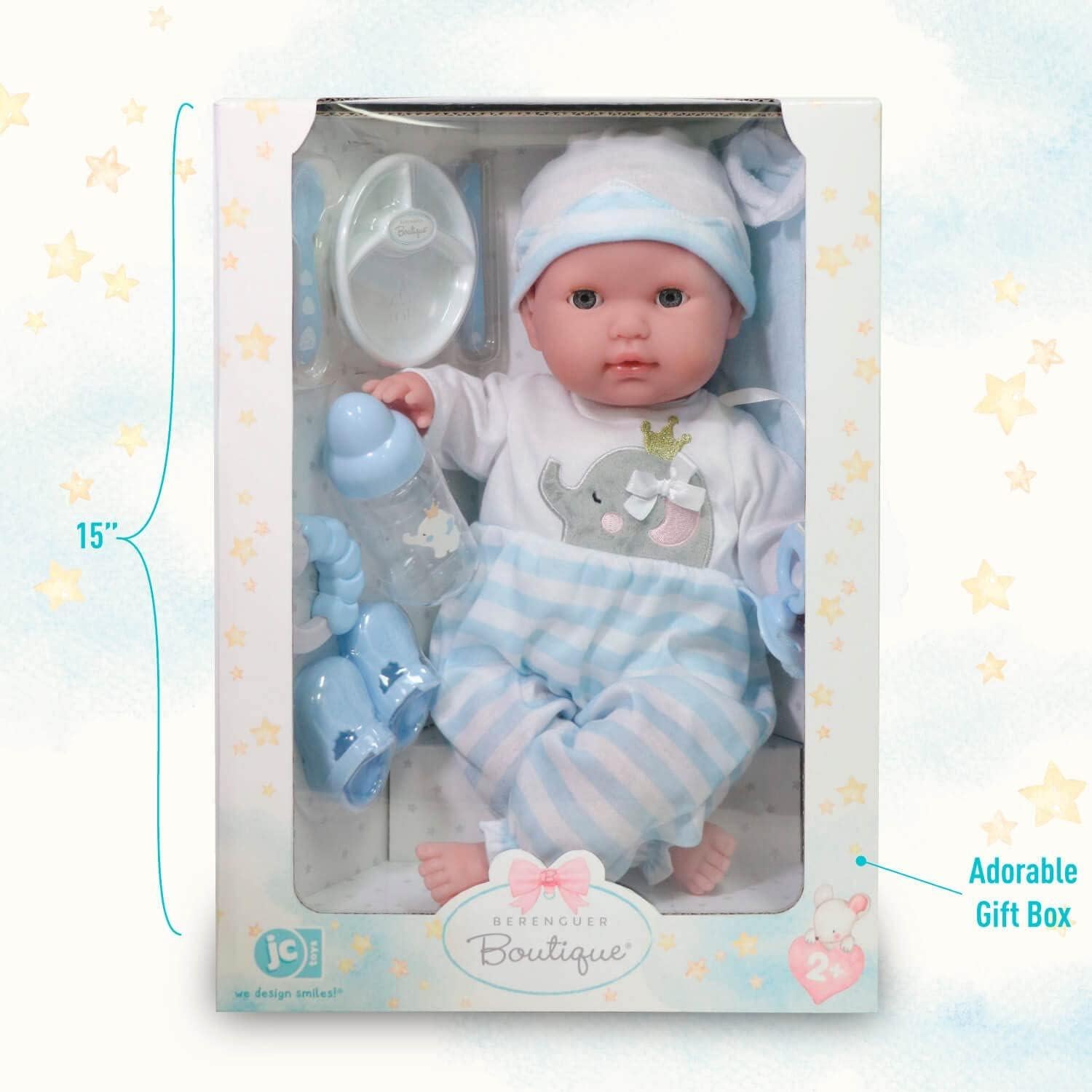 Muñeca de bebé JC Toys 38 cm con accesorios y ojos que cierran