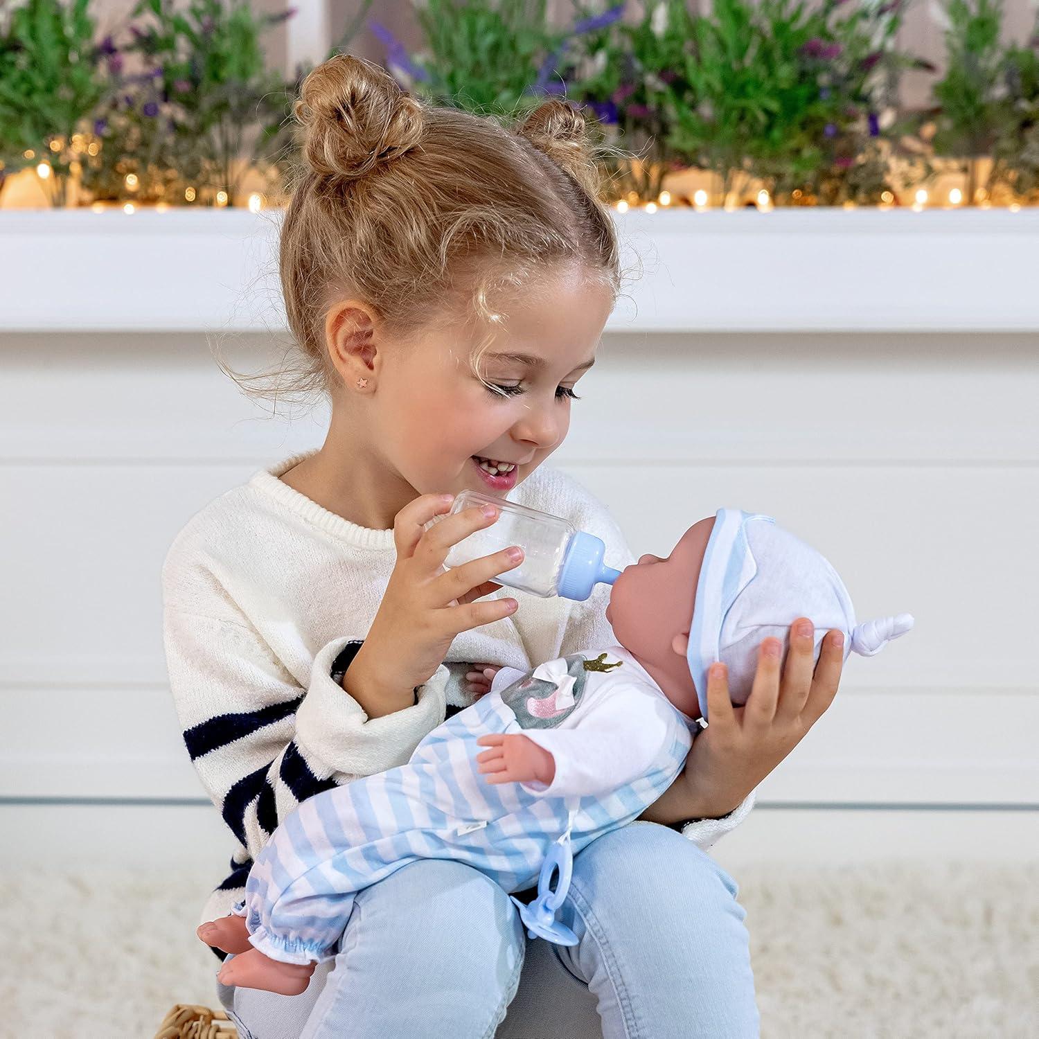 Muñeca de bebé JC Toys 38 cm con accesorios y ojos que cierran