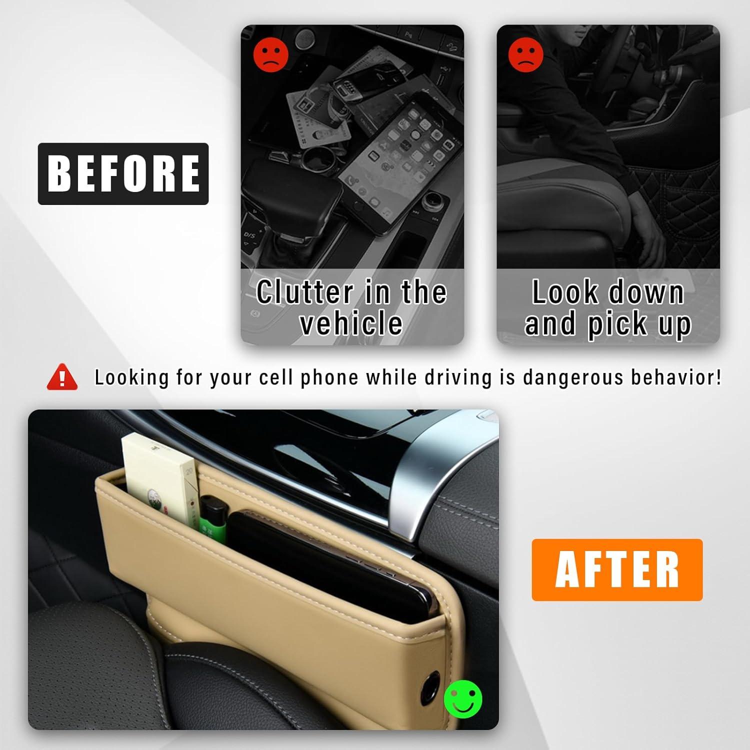 Organizador de Asiento de Auto Ziciner de Cuero Beige