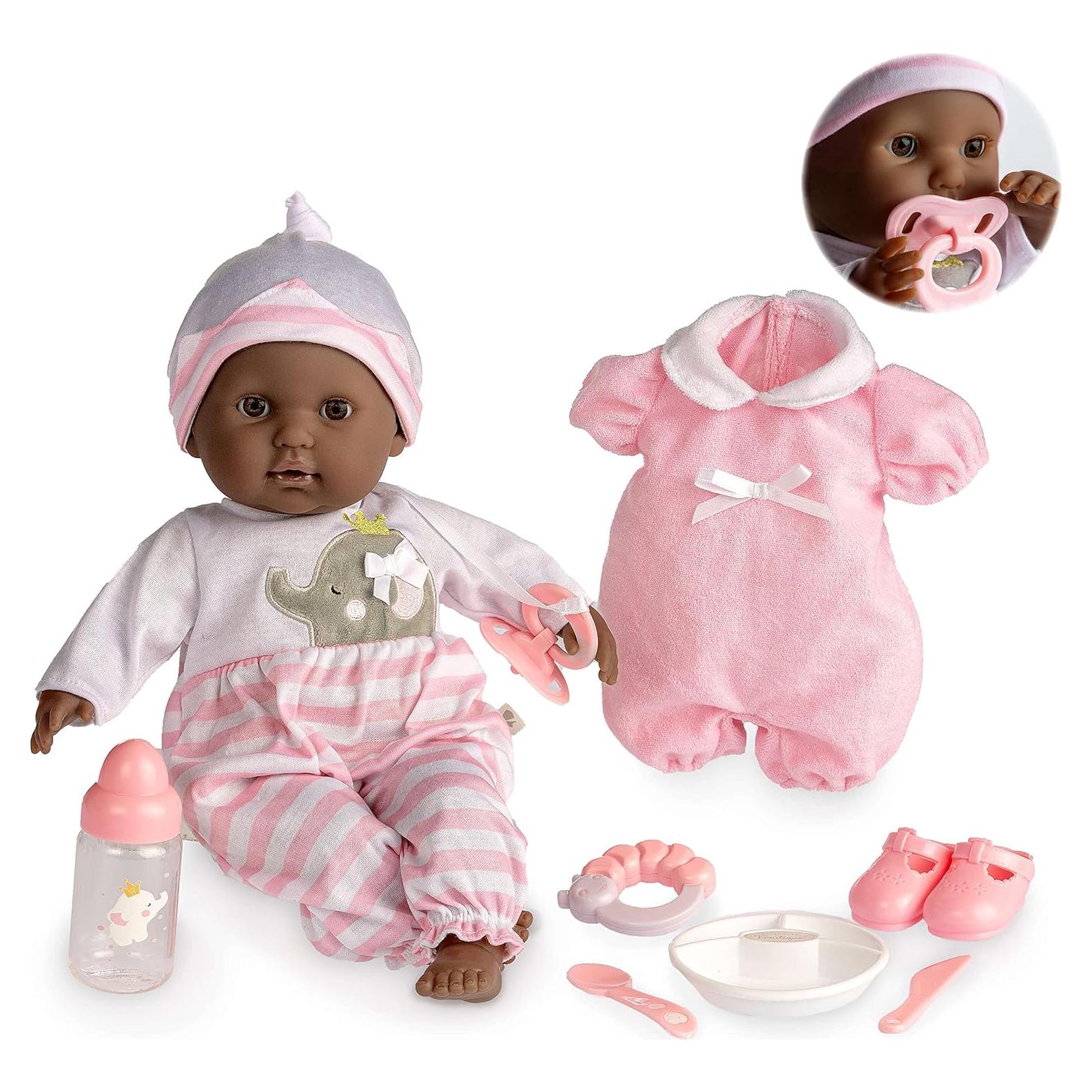 Muñeca Bebé Africana Americana JC Toys 38 cm con Accesorios