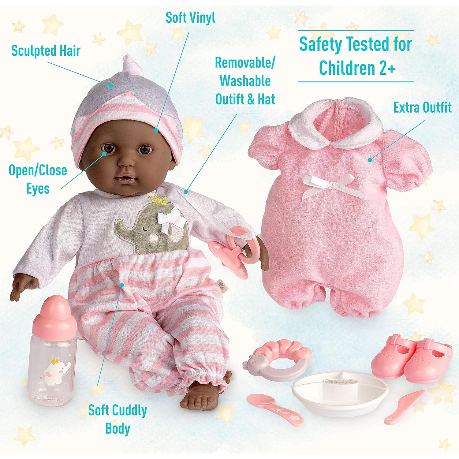 Muñeca Bebé Africana Americana JC Toys 38 cm con Accesorios