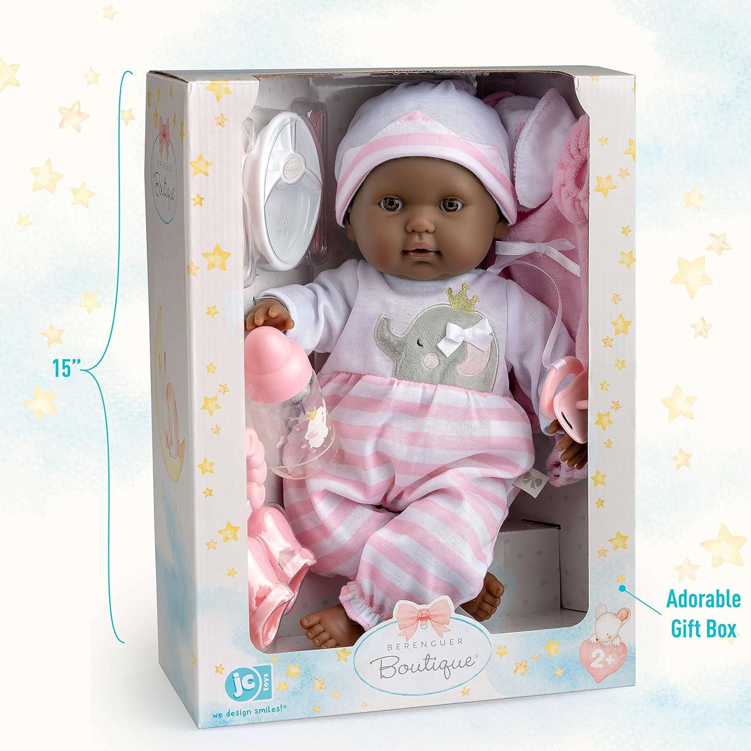 Muñeca Bebé Africana Americana JC Toys 38 cm con Accesorios