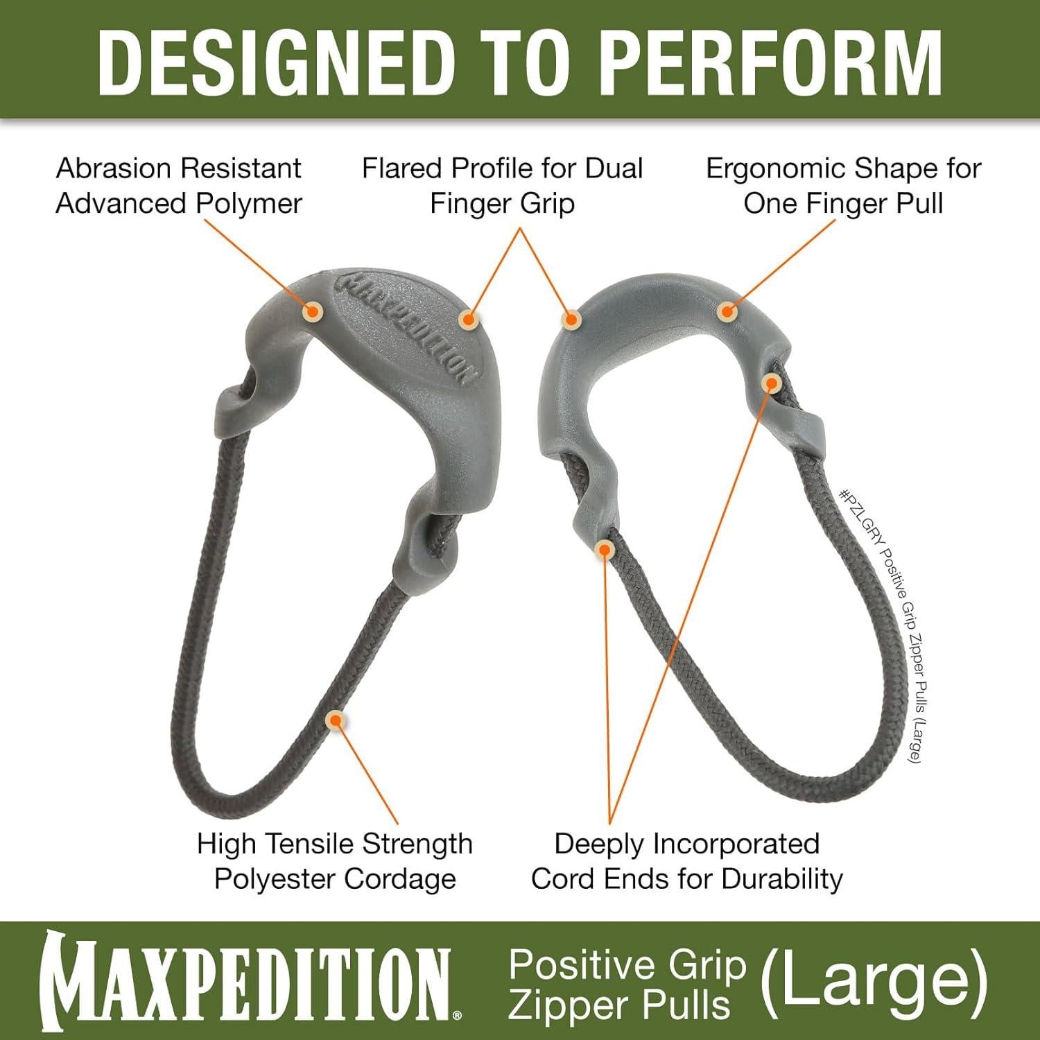 Tiradores de Cremallera MAXPEDITION PZL Grande Gris - Paquete de 6