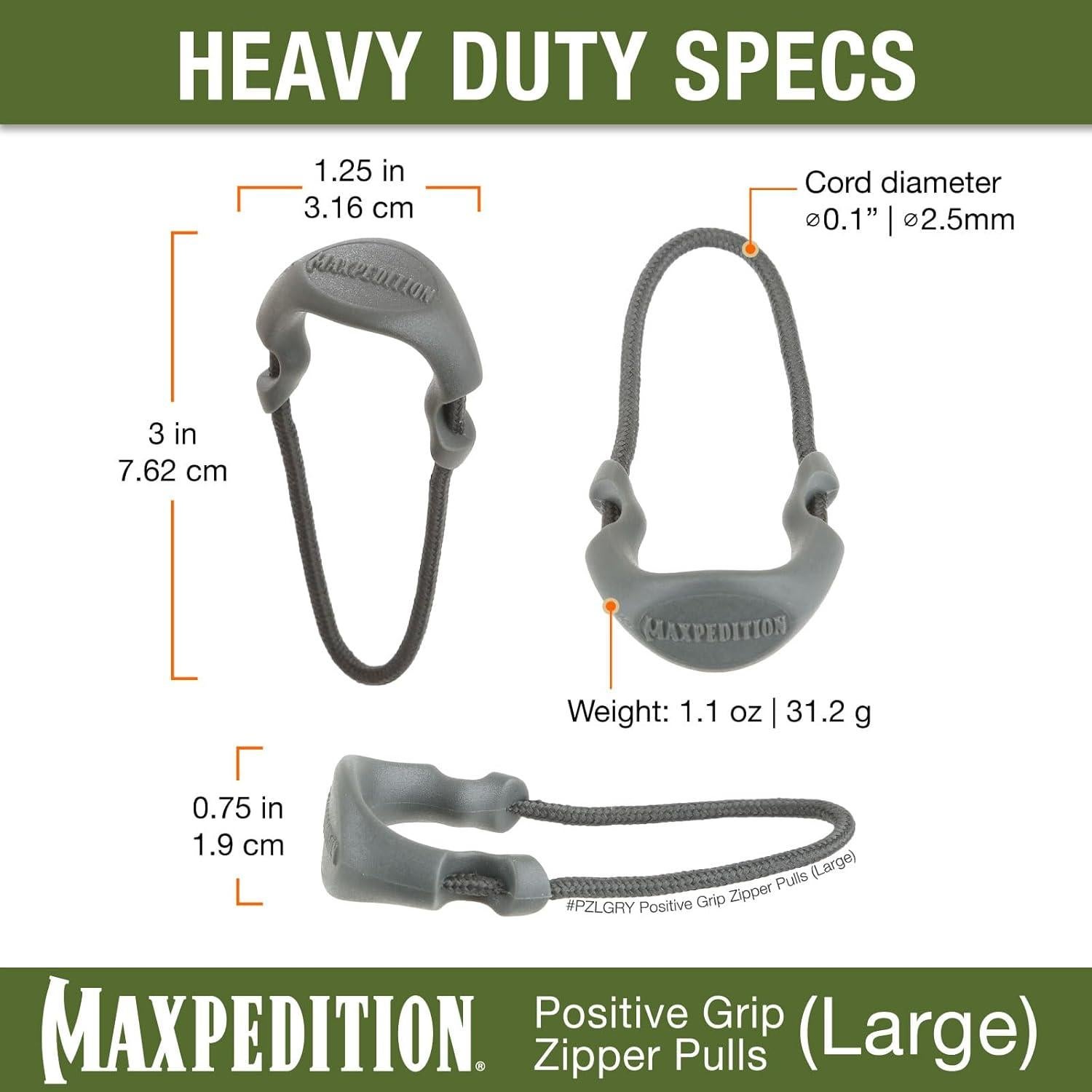 Tiradores de Cremallera MAXPEDITION PZL Grande Gris - Paquete de 6