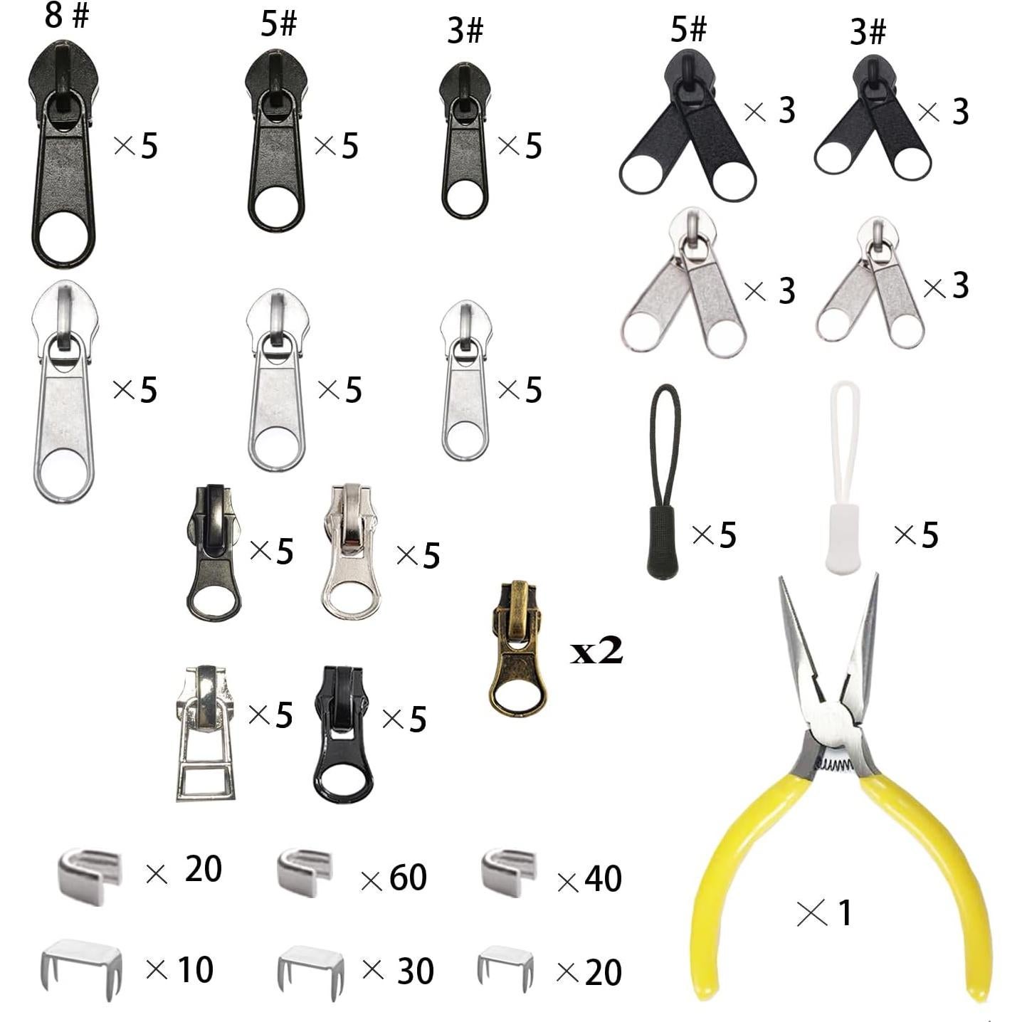 Kit de Reparación de Cremalleras JOSDIOX 255 Piezas con Pinzas