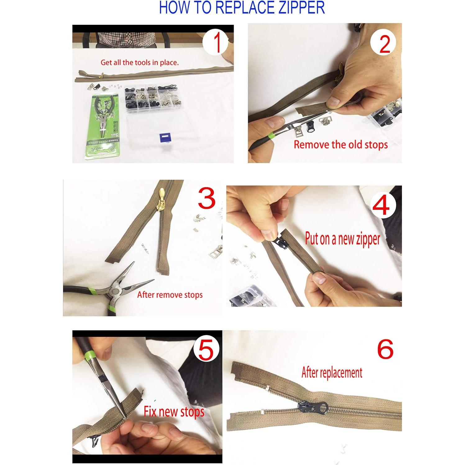 Kit de Reparación de Cremalleras JOSDIOX 255 Piezas con Pinzas