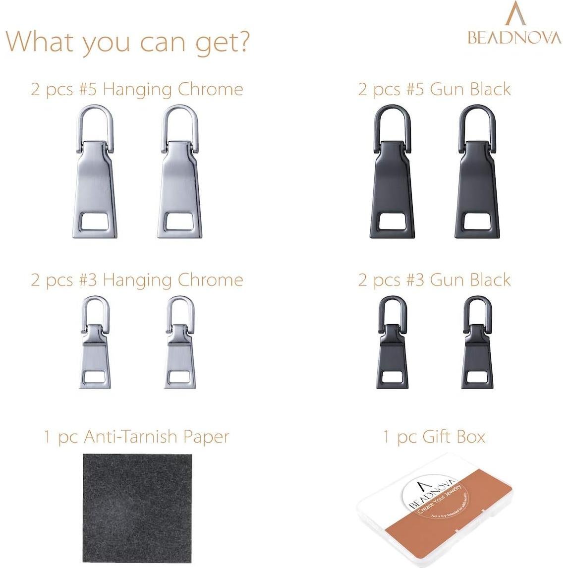 Tiradores de Cremallera Metálicos BEADNOVA 8 Piezas #3 y #5