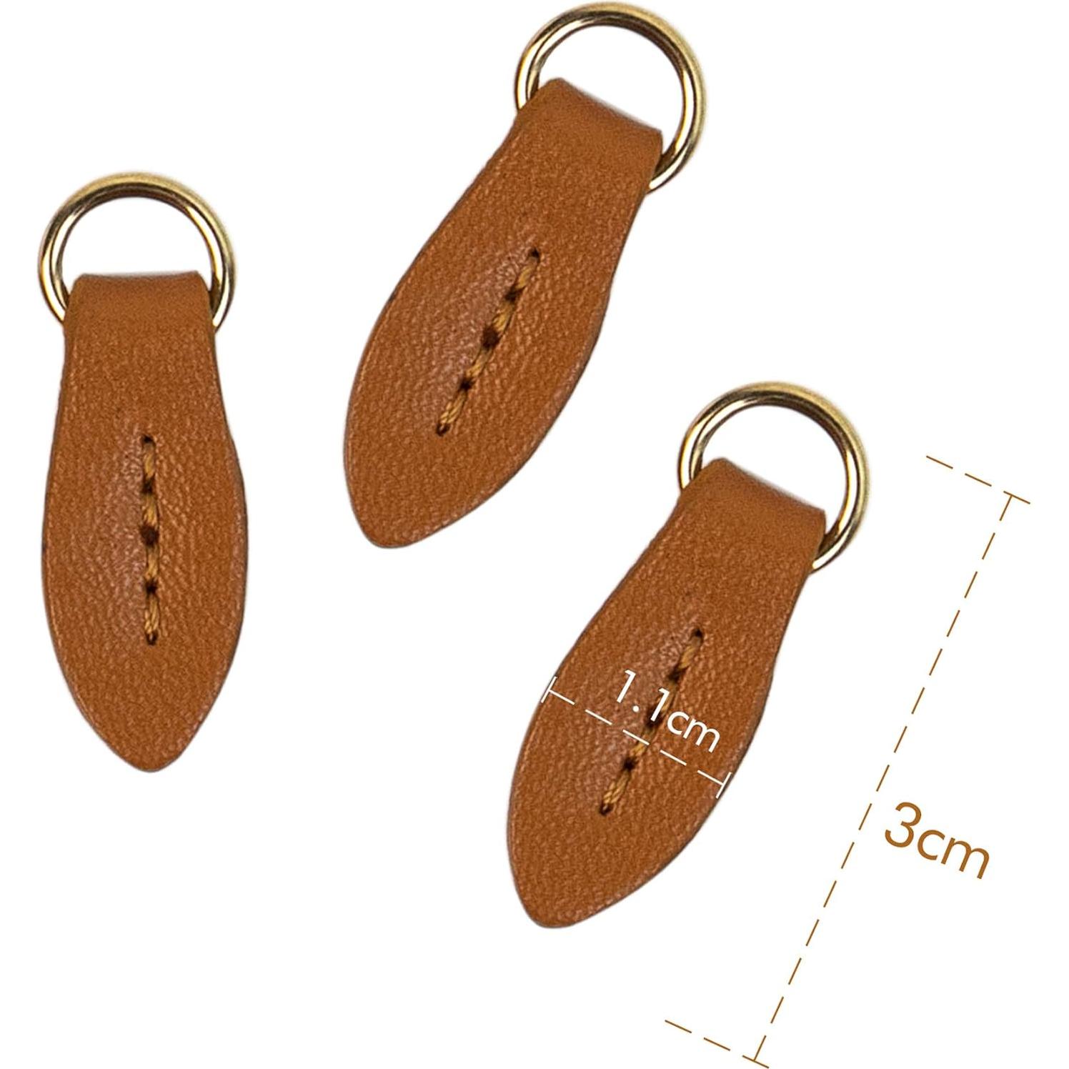 AUEAR, 5 Pack Leather Zip Puller Replacement Leaf Shape for Luggage Handbags Bags Trouser Bag Brown