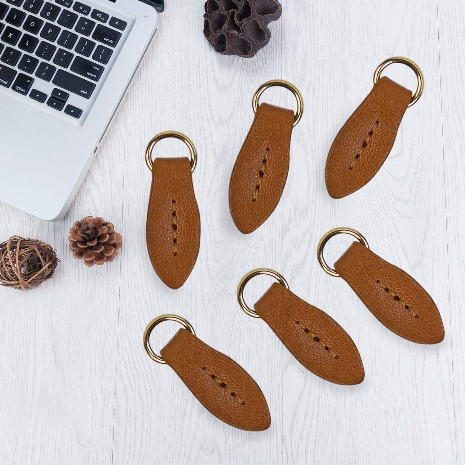 AUEAR, 5 Pack Leather Zip Puller Replacement Leaf Shape for Luggage Handbags Bags Trouser Bag Brown