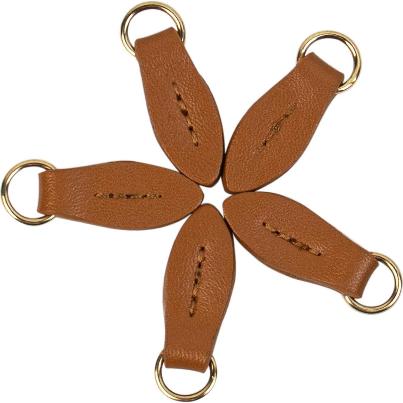 AUEAR, 5 Pack Leather Zip Puller Replacement Leaf Shape for Luggage Handbags Bags Trouser Bag Brown