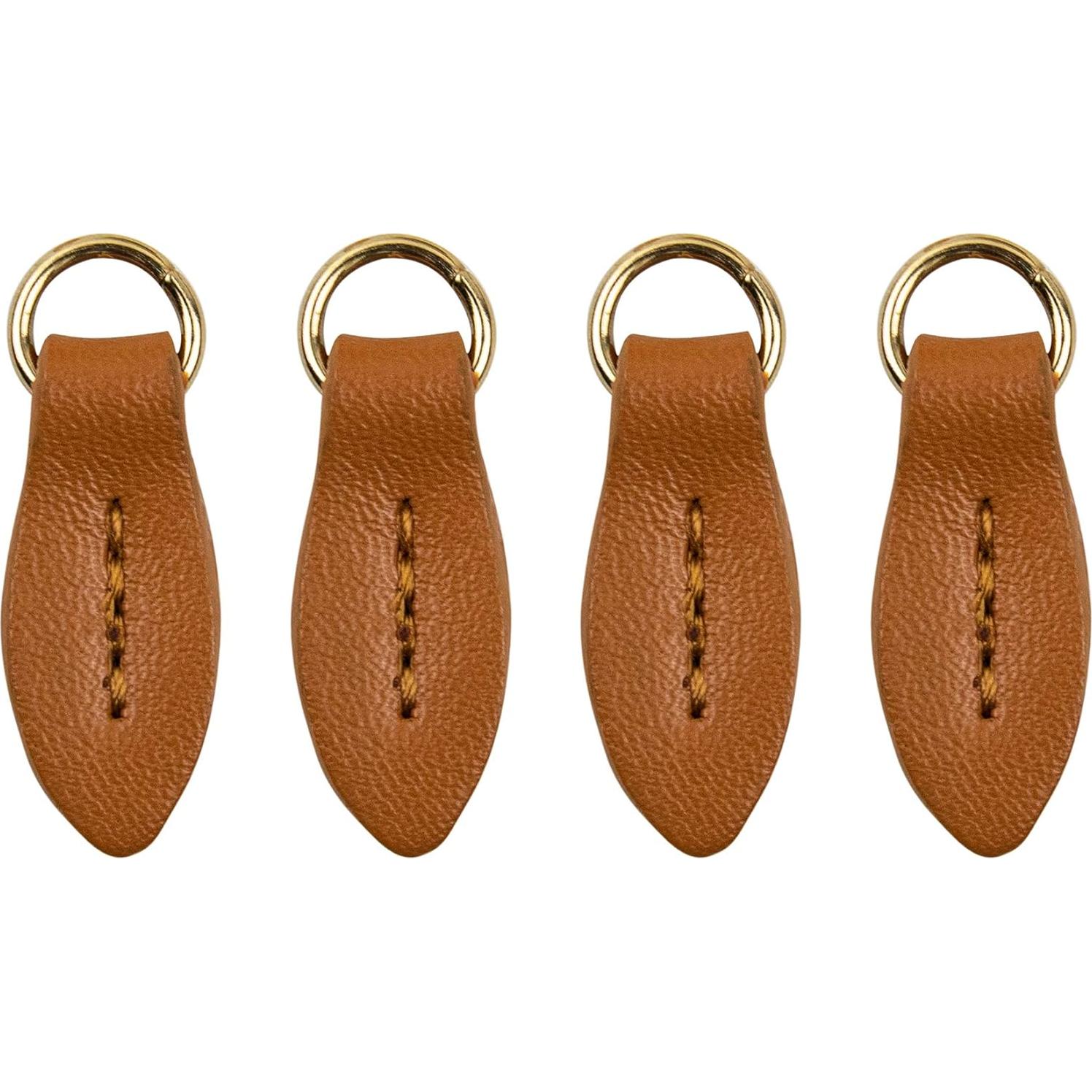 AUEAR, 5 Pack Leather Zip Puller Replacement Leaf Shape for Luggage Handbags Bags Trouser Bag Brown