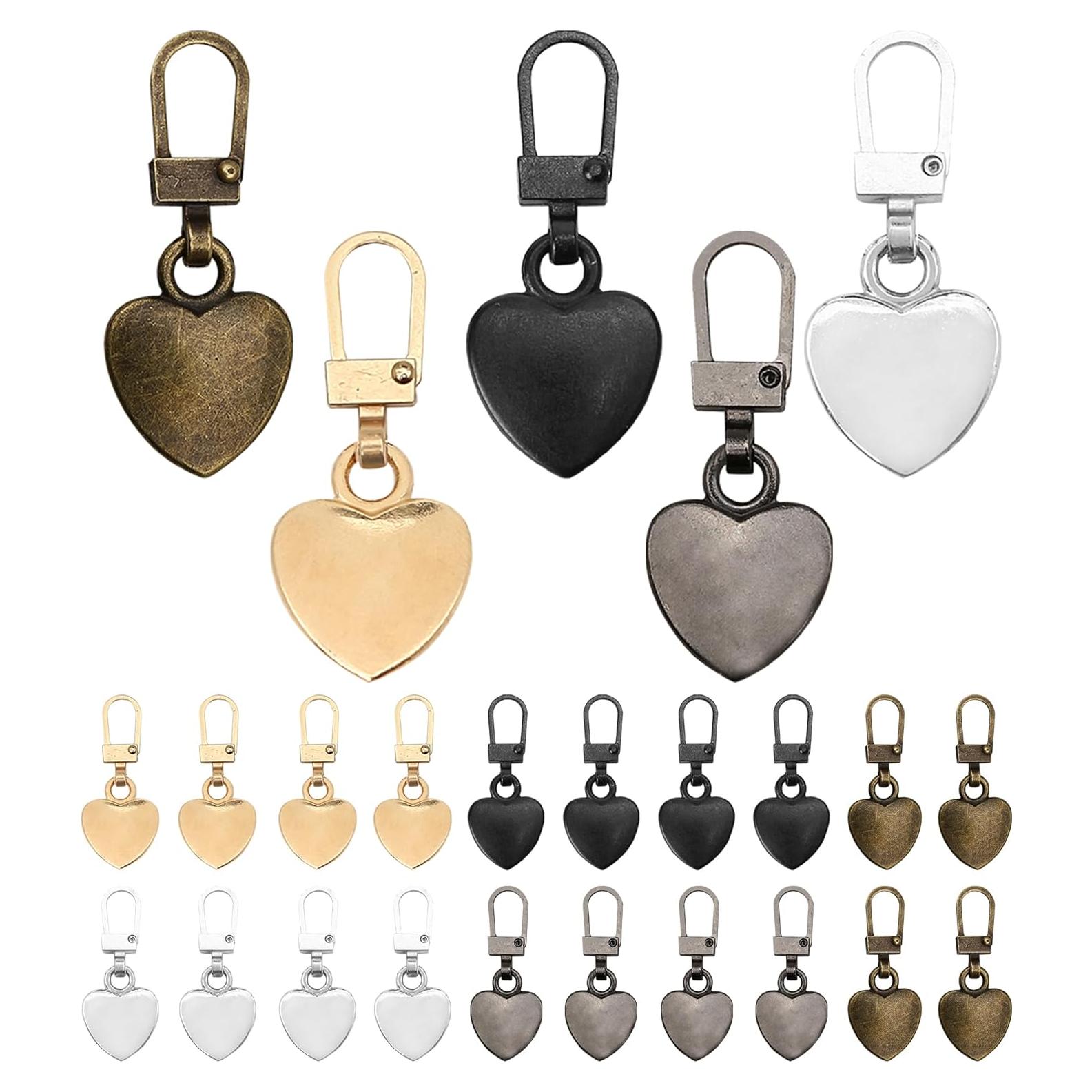 20 Tiradores de Cremallera Corazón Metal Badong Reemplazo