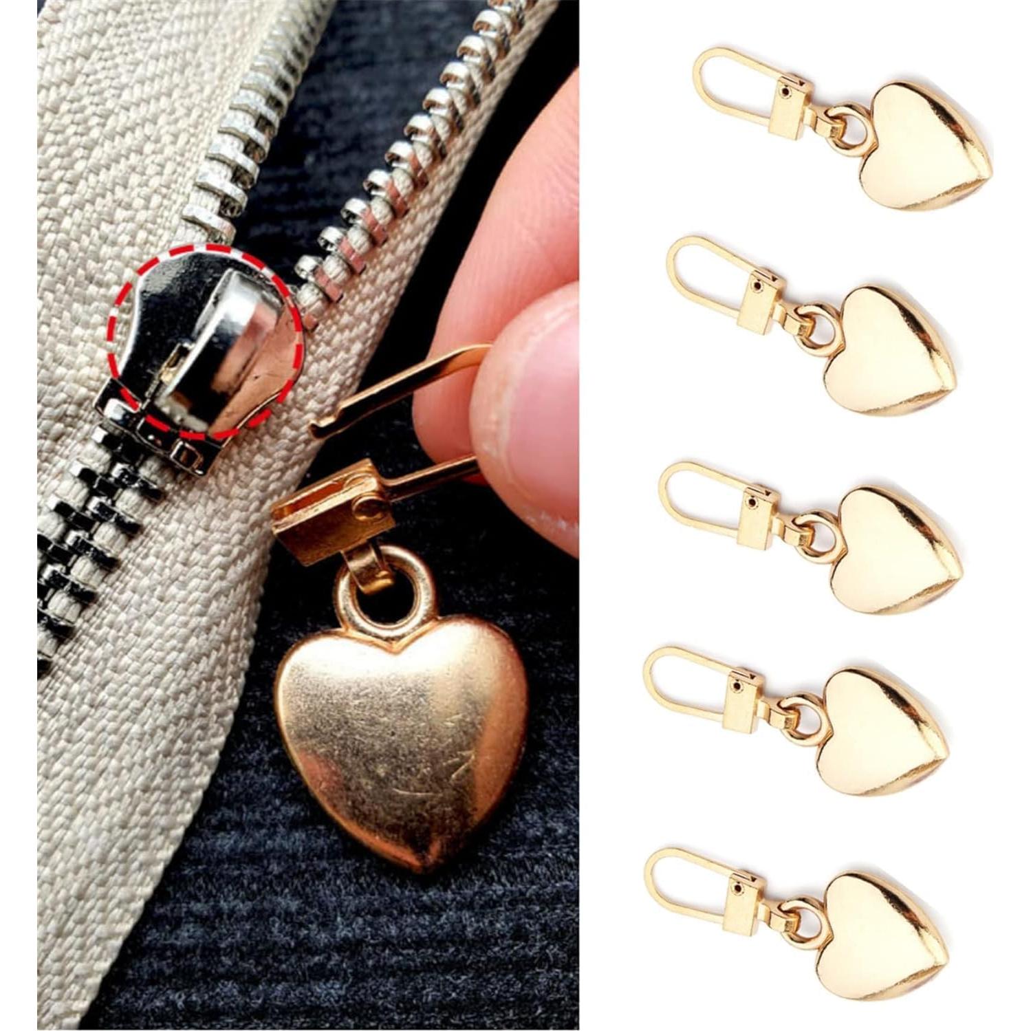 5 Tiradores de Cremallera Corazón Dorado Metal BWESOO