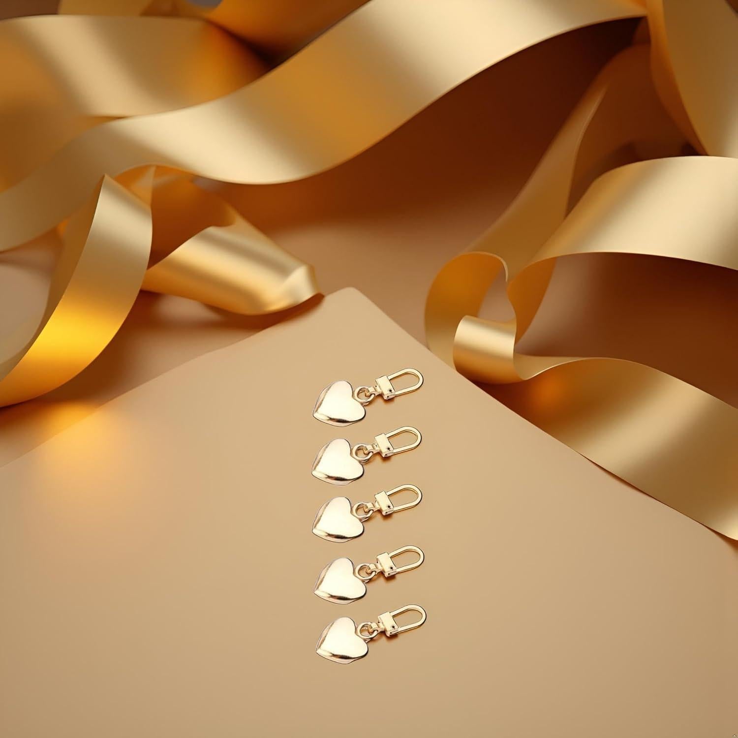 5 Tiradores de Cremallera Corazón Dorado Metal BWESOO