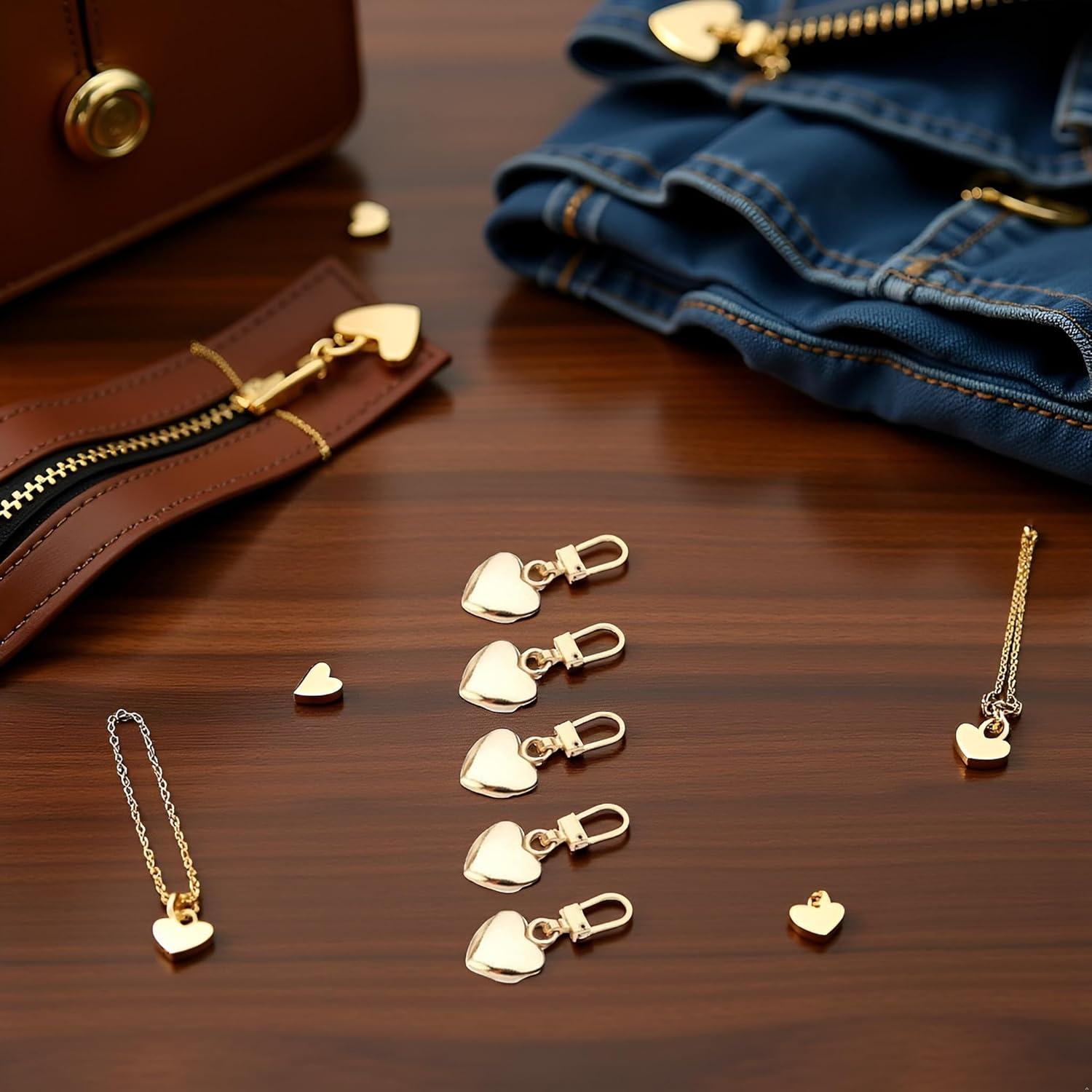 5 Tiradores de Cremallera Corazón Dorado Metal BWESOO