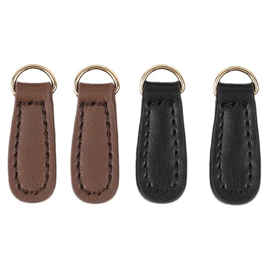 4 Tiradores de Cremallera de Cuero Teensery - Negro y Marrón