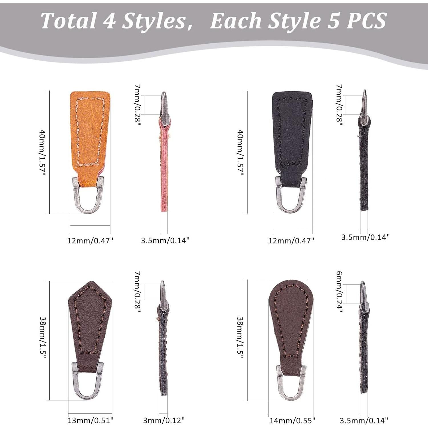 Tiradores de Cremallera de Cuero PH PandaHall 20 Pcs 4 Estilos