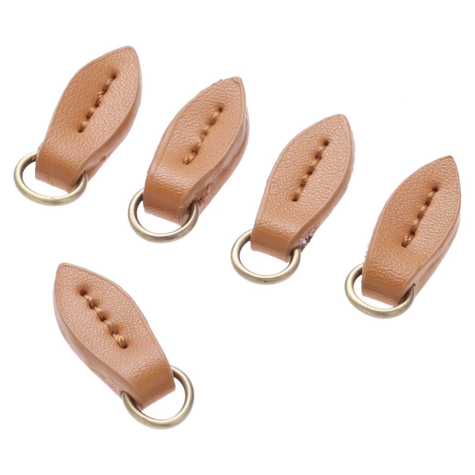 5 Tiradores de Cremallera de Cuero Marrón Yetaha 33x11mm