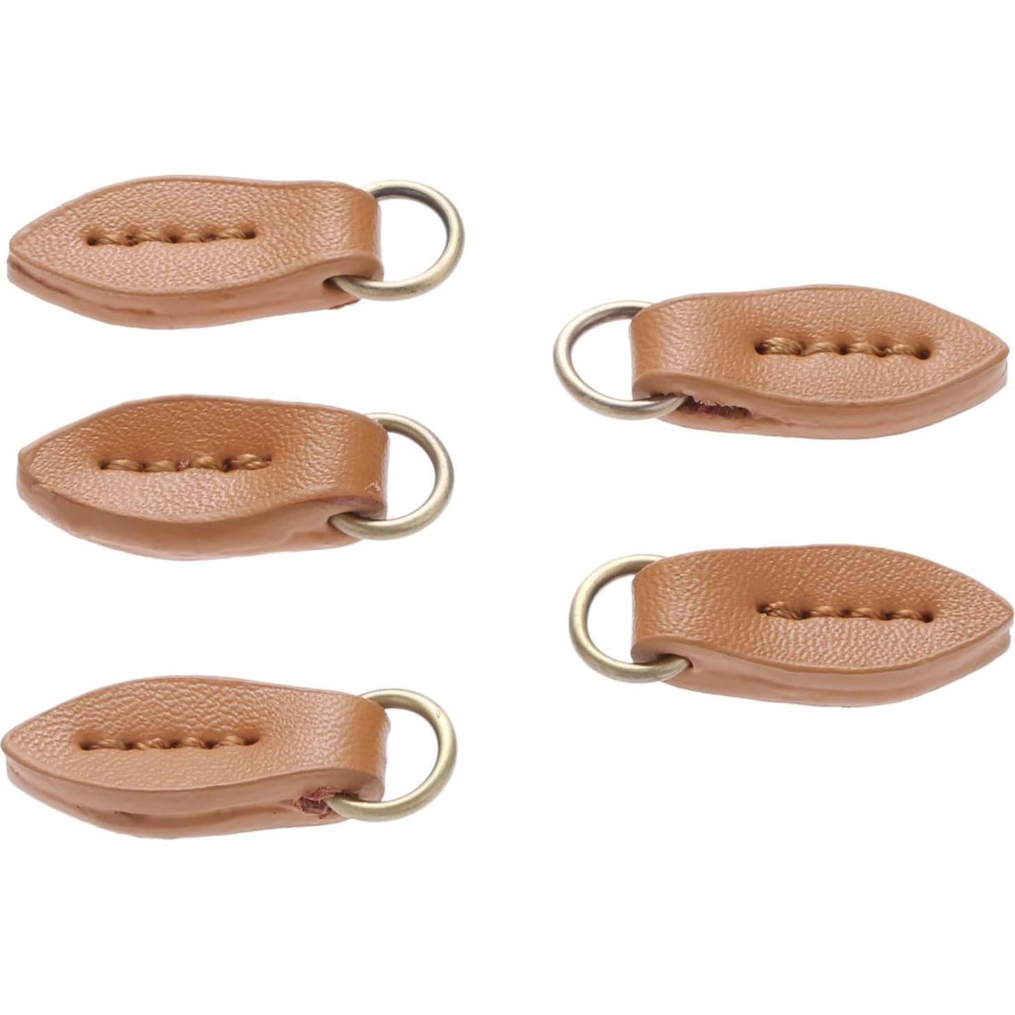 5 Tiradores de Cremallera de Cuero Marrón Yetaha 33x11mm