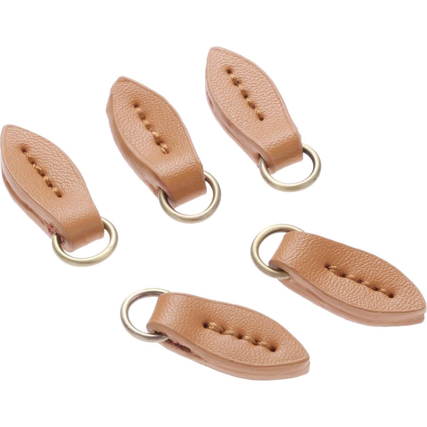 5 Tiradores de Cremallera de Cuero Marrón Yetaha 33x11mm