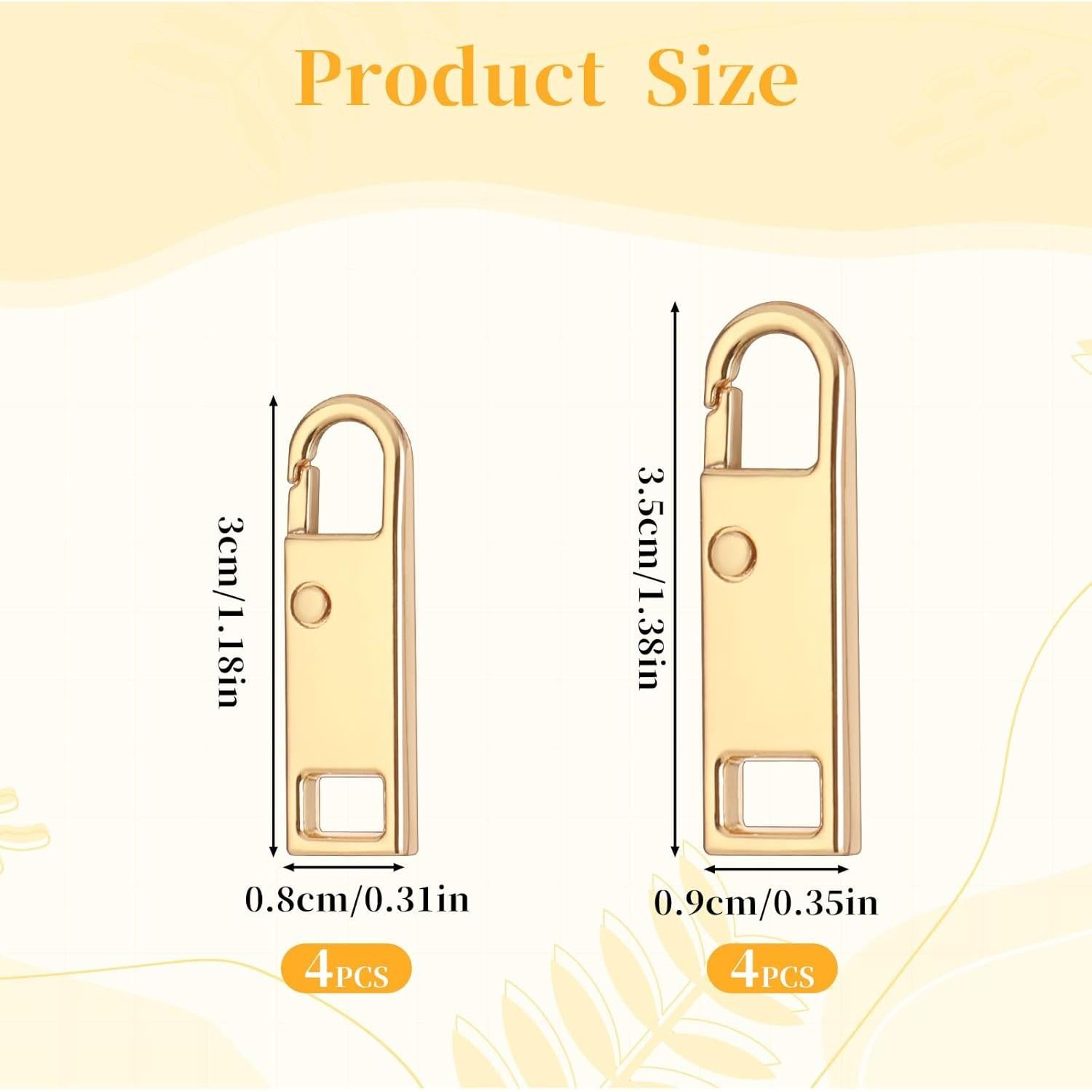 8 Tiradores de Cremallera Dorados de Metal InnoHHustle 3.5cm