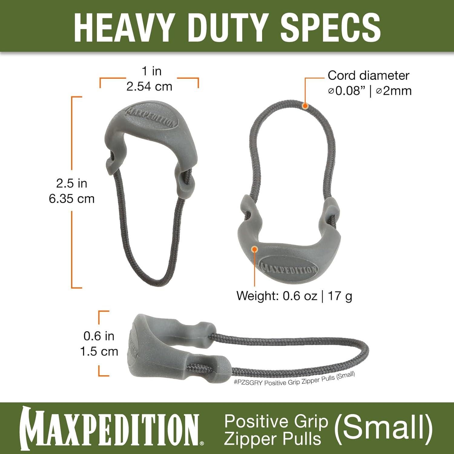Tiradores de Cremallera Pequeños Maxpedition Gris - Paquete de 6