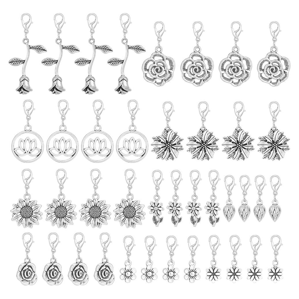 40 Piezas Encantos de Cremallera Florales GOMAKERER 10 Estilos