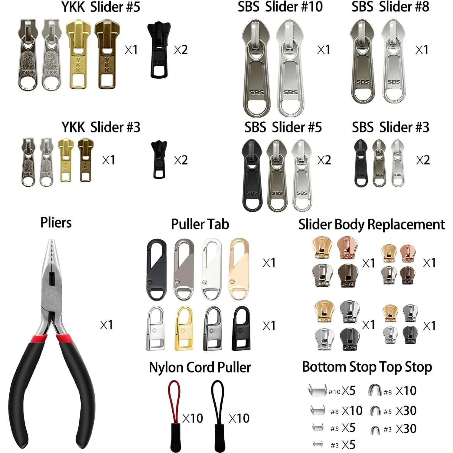 Kit de Reparación de Cremallera VICHERIA 200 Pcs - Deslizadores YKK y Universales