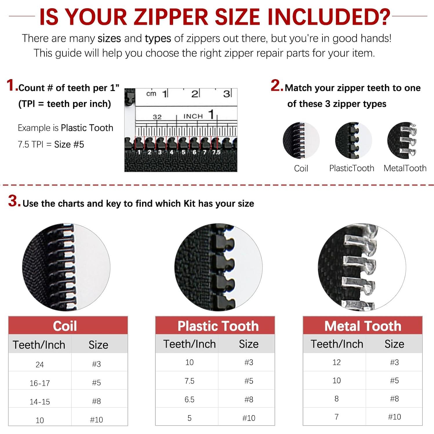 Kit de Reparación de Cremallera VICHERIA 200 Pcs - Deslizadores YKK y Universales