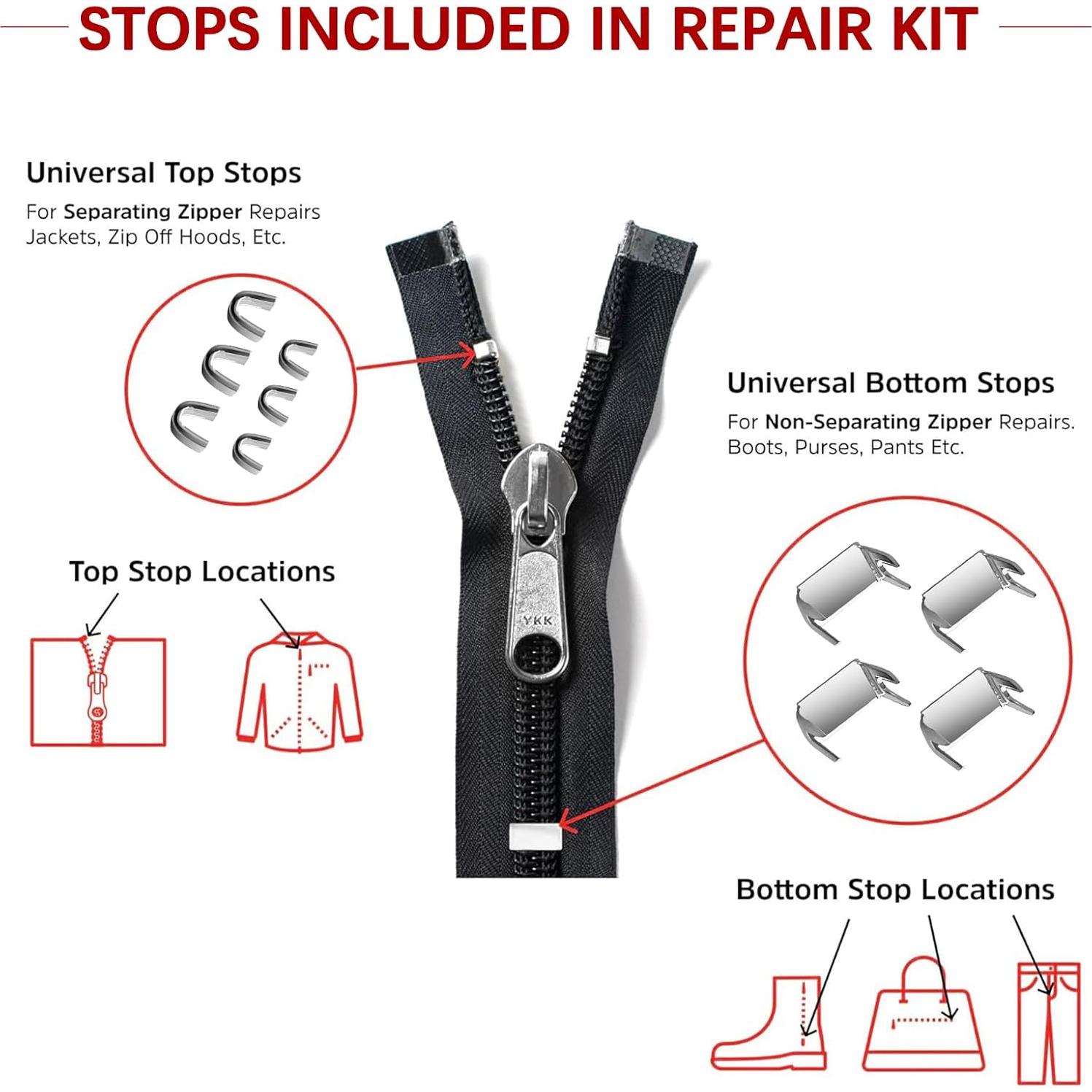 Kit de Reparación de Cremallera VICHERIA 200 Pcs - Deslizadores YKK y Universales